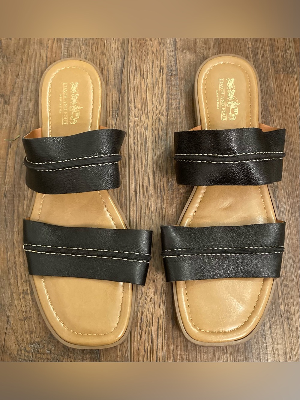 Coach and Four Gruppo Black Leather Slide Sandals